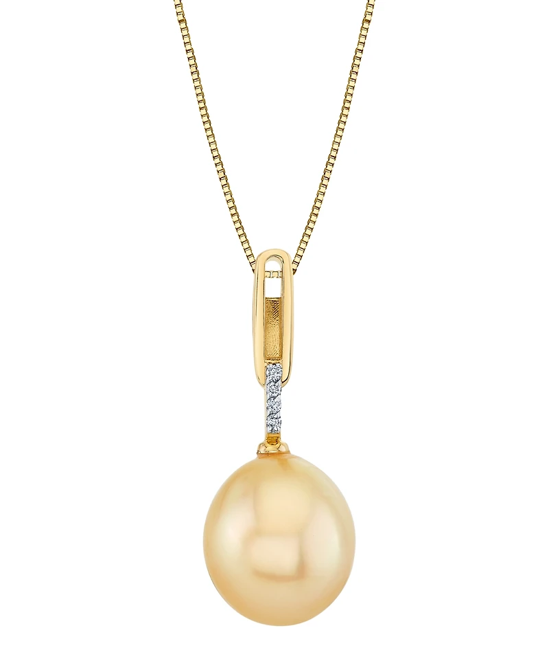 Cultured Golden South Sea Pearl (9mm) & Diamond Accent Pendant Necklace in 10k Yellow Gold, Macy's Exclusive