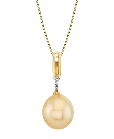 Cultured Golden South Sea Pearl (9mm) & Diamond Accent Pendant Necklace in 10k Yellow Gold, Macy's Exclusive