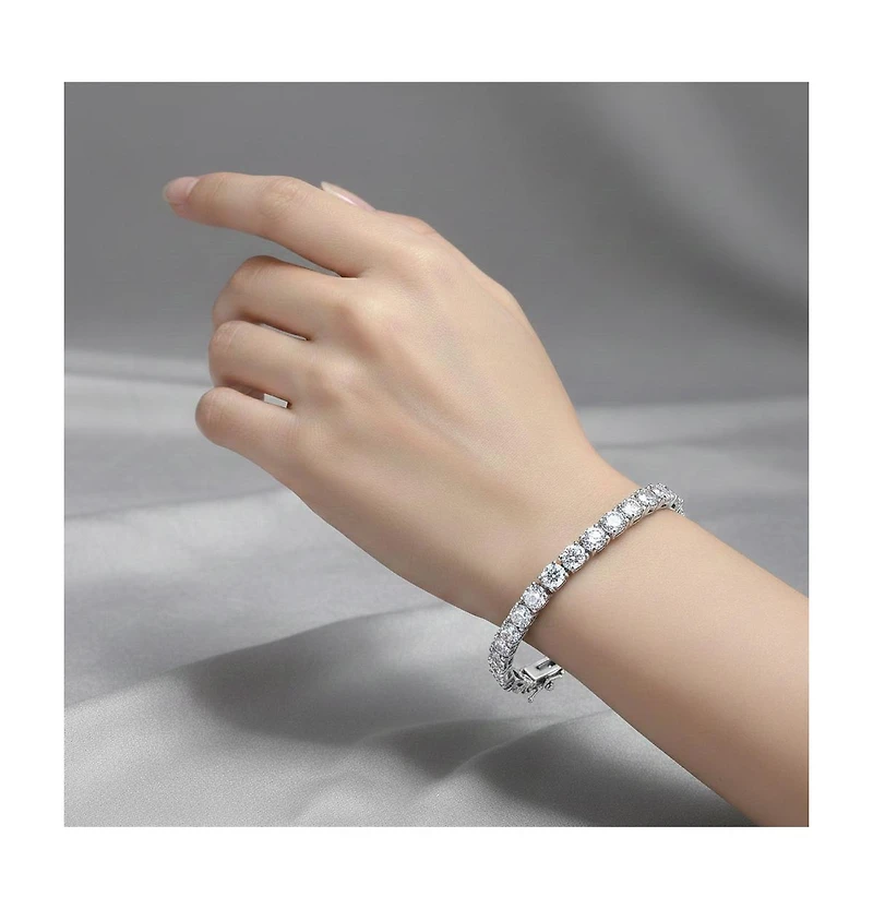 Sterling Silver White Gold Plated with 5mm Round Prong Set Cubic Zirconia Tennis Bracelet