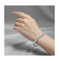 Sterling Silver White Gold Plated with 5mm Round Prong Set Cubic Zirconia Tennis Bracelet