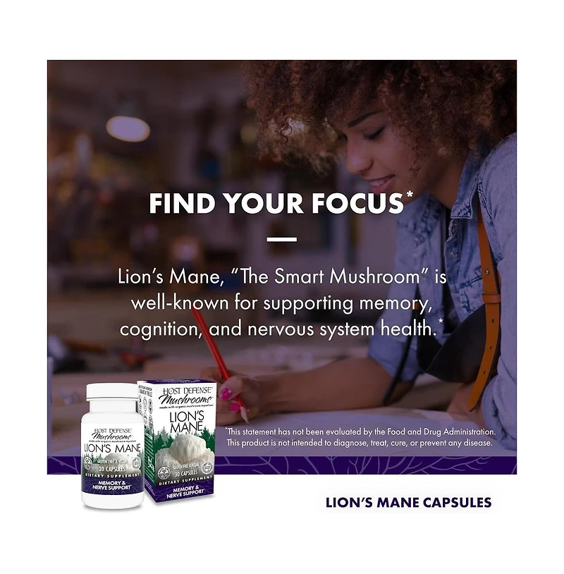 Host Defense Mushrooms Lion's Mane - Brain Health Support Supplement