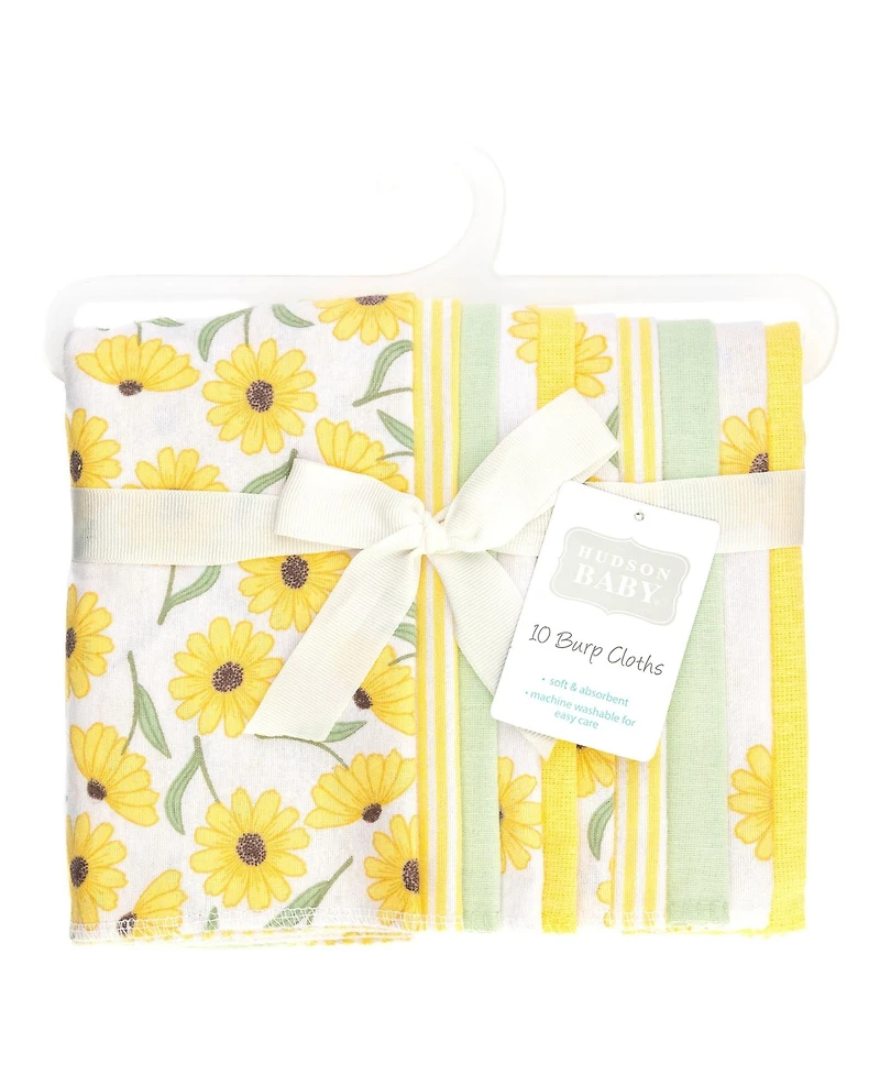Hudson Baby Girl Cotton Poly Flannel Burp Cloths 10-Pack, One Size