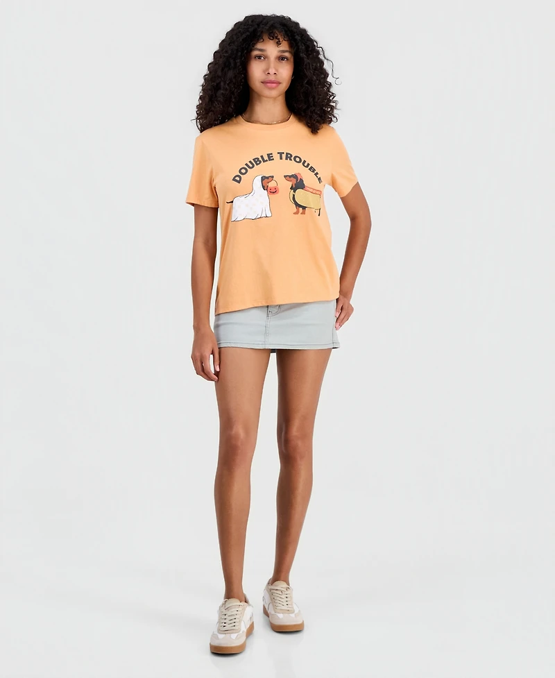 Love Tribe Juniors' Double Trouble Dog Crewneck Tee
