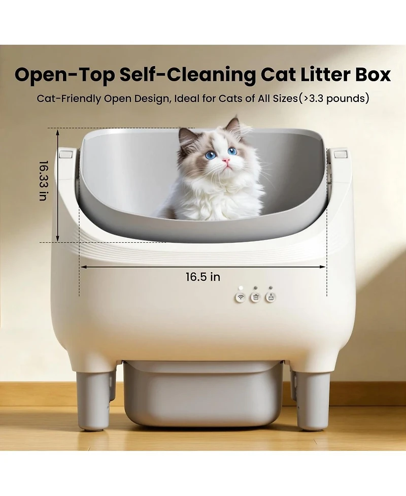 Cumrige Self Cleaning Litter Box Automatic Litter Box Open-Top Cat Litter Box 95 L Automatic Cat Litter Box Self Cleaning for Multiple Cats
