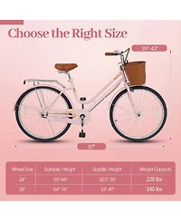 Gymax Beach Cruiser Bike w/Adjustable Seat Woven Basket and Rear Rack