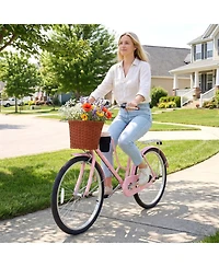 Gymax Beach Cruiser Bike Commuter Bike w/Adjustable Seat Woven Basket for City