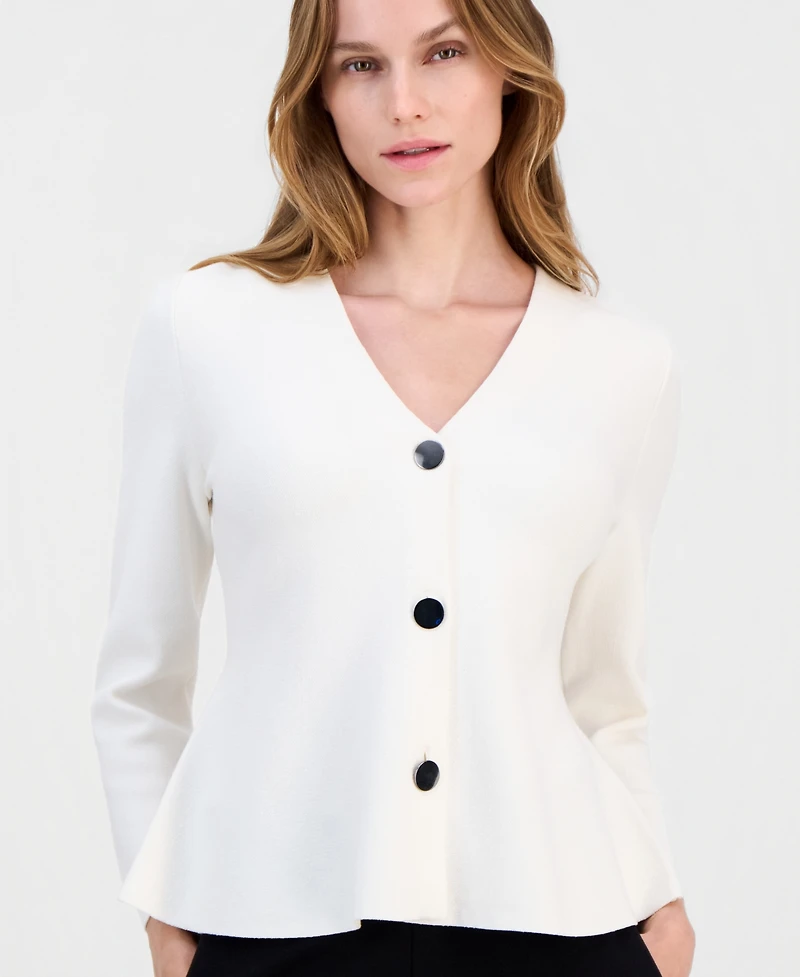 Anne Klein Women's V-Neck Peplum Cardigan