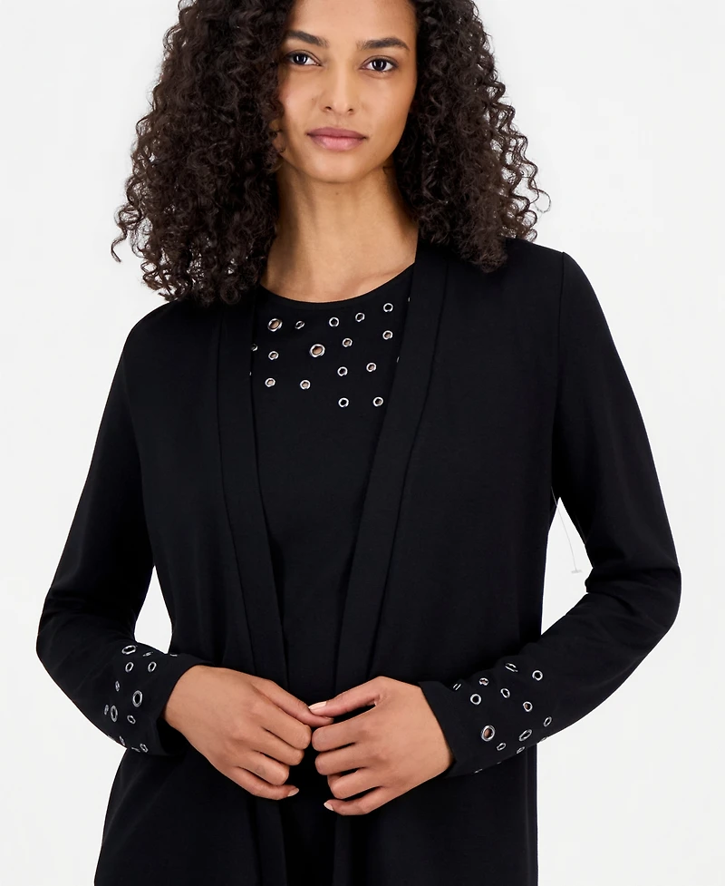 Anne Klein Women's Open-Front Grommet-Trim Cardigan