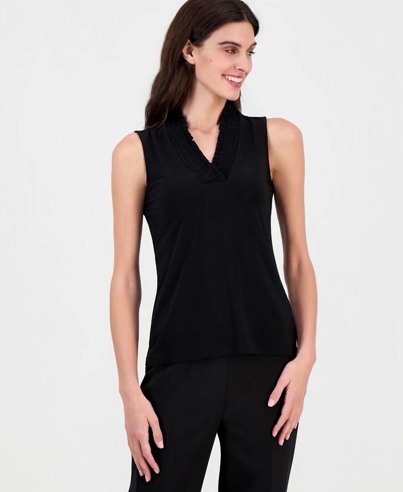 Anne Klein Women's Sleeveless Smocked V-Neck Top