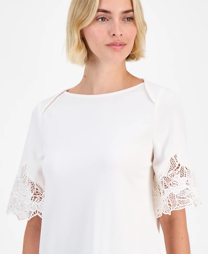 Anne Klein Women's Lace-Trim Asymmetrical Top