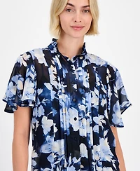 Anne Klein Women's Pleated-Front Flutter-Sleeve Blouse