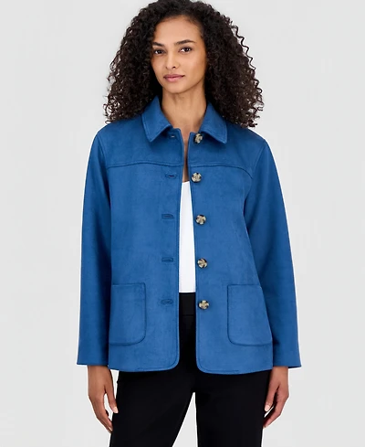 Anne Klein Women's Faux Suede Button-Front Long-Sleeve Jacket