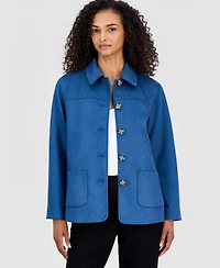 Anne Klein Women's Faux Suede Button-Front Long-Sleeve Jacket