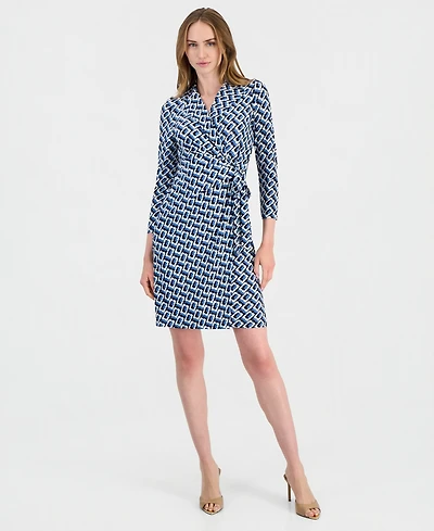 Anne Klein Women's Notched-Collar 3/4-Sleeve Wrap Dress