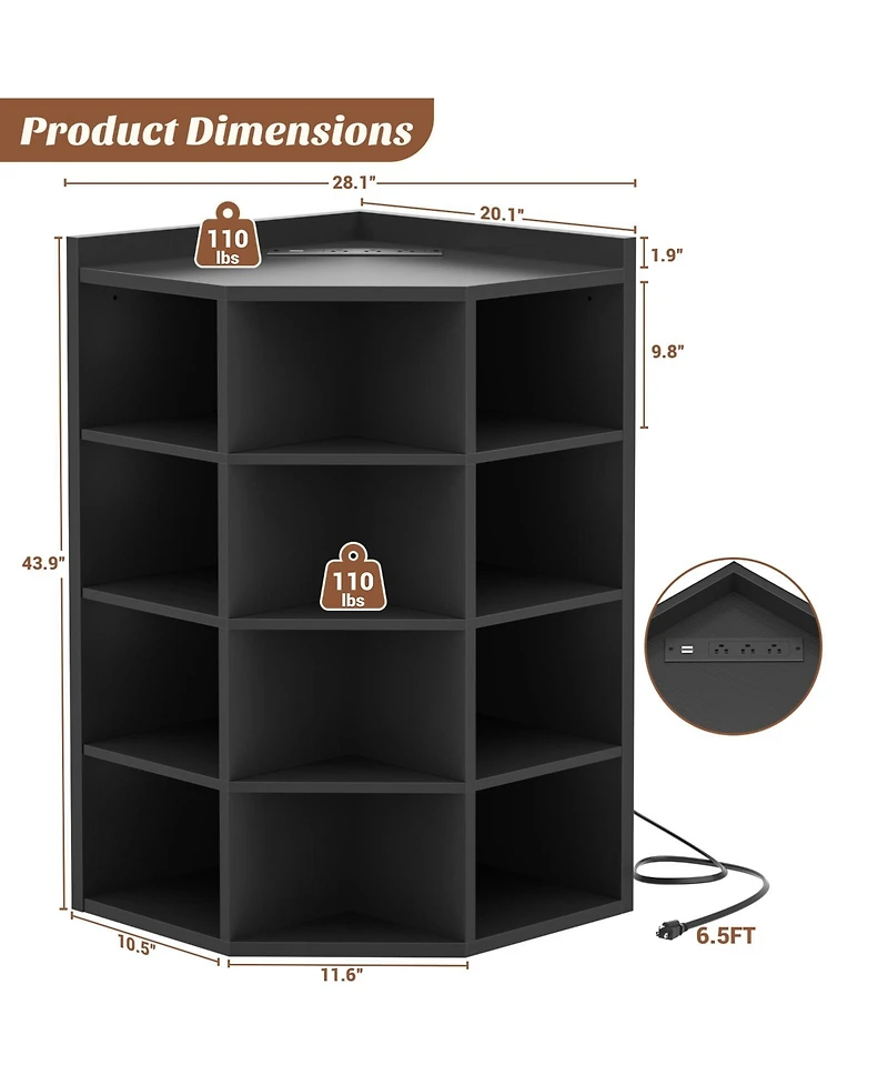 Aheaplus Corner Bookcase Cabinet with 18 Cubbies, Bookshelf Open Storage