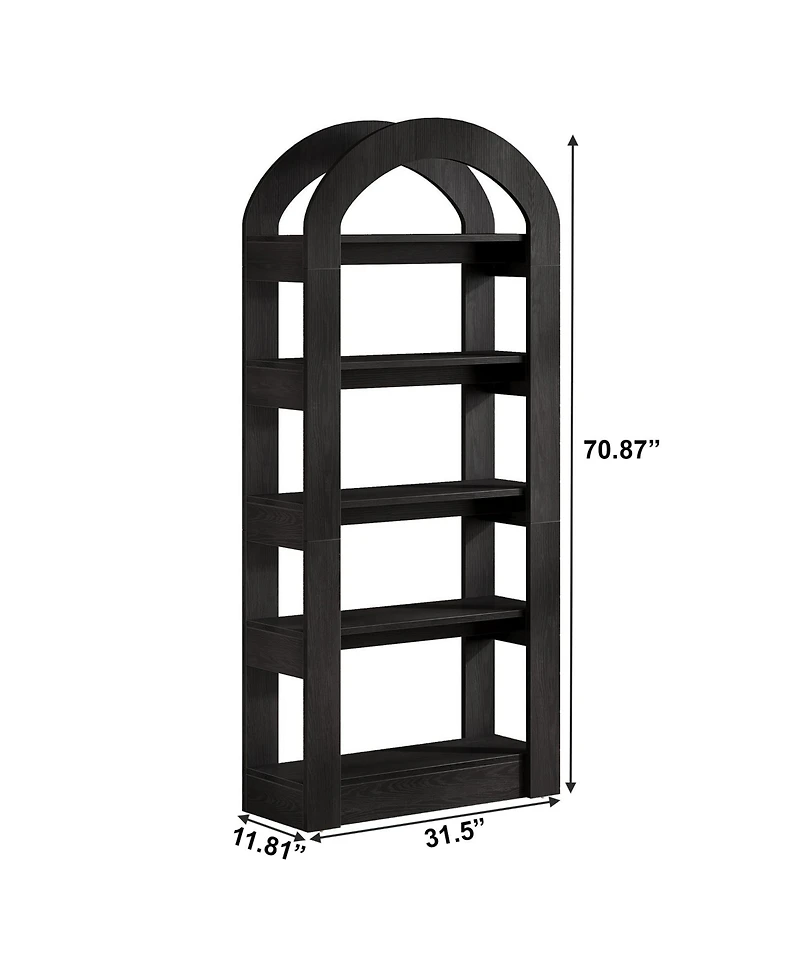 Slickblue 5 Tier Wooden Bookshelf with Arch Shape Display Shelves