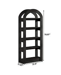 Slickblue 5 Tier Wooden Bookshelf with Arch Shape Display Shelves