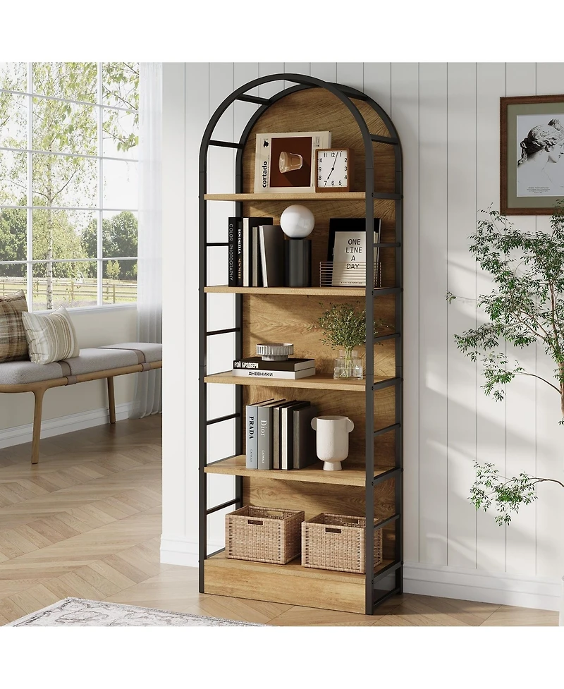 Slickblue Industrial 5-Tier Bookcase with Arched Design for Living Room