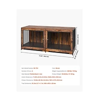 Ruie 75 in Double Dog Crate Furniture Extra Large with Divider 2 Door Cabinet