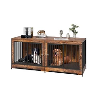 Ruie 75 in Double Dog Crate Furniture Extra Large with Divider 2 Door Cabinet