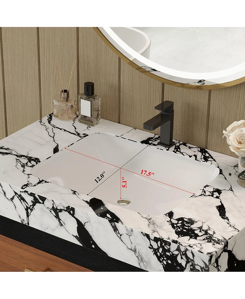 Sillysis Freestanding Bathroom Vanity with Sintered Stone Top, Ceramic Sink, Soft-Close Drawers, Modern Storage Cabinet-Sillysis