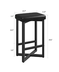 homfan 24.6 Inch Backless Counter Height Bar Stools, Pu Leather Upholstered Seat, Sturdy Metal Frame and Footrest for Home Bar Dining Room Kitchen