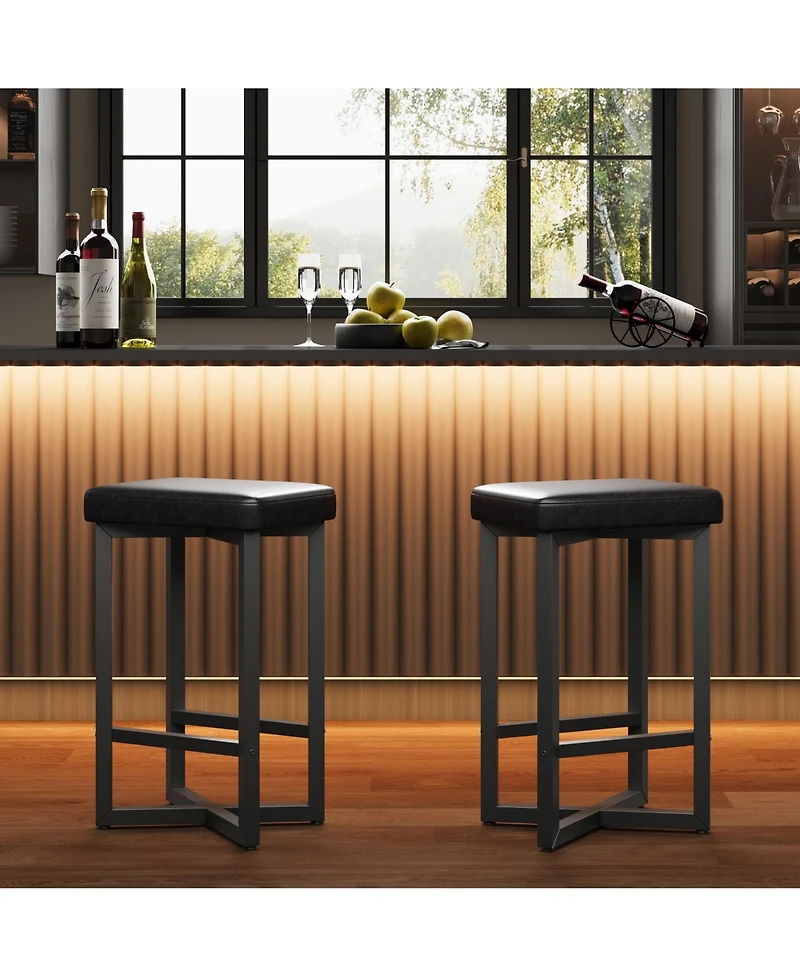 homfan 24.6 Inch Backless Counter Height Bar Stools, Pu Leather Upholstered Seat, Sturdy Metal Frame and Footrest for Home Bar Dining Room Kitchen