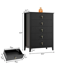 homfan Fluted 5-Drawer Dresser Chest with Metal Handles, 32 inch Wide Storage Tv Stand for Bedroom, Living Room, Hallway