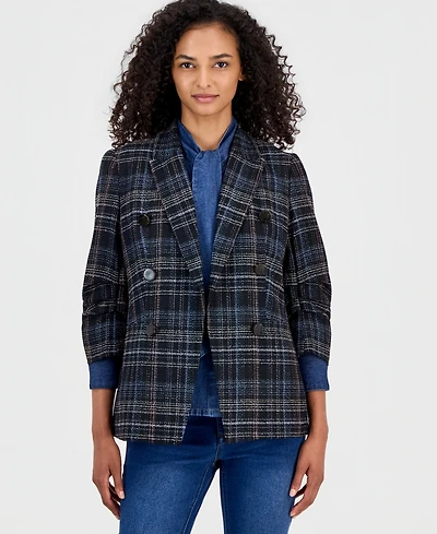 Anne Klein Women's Plaid Faux-Double-Breasted Blazer