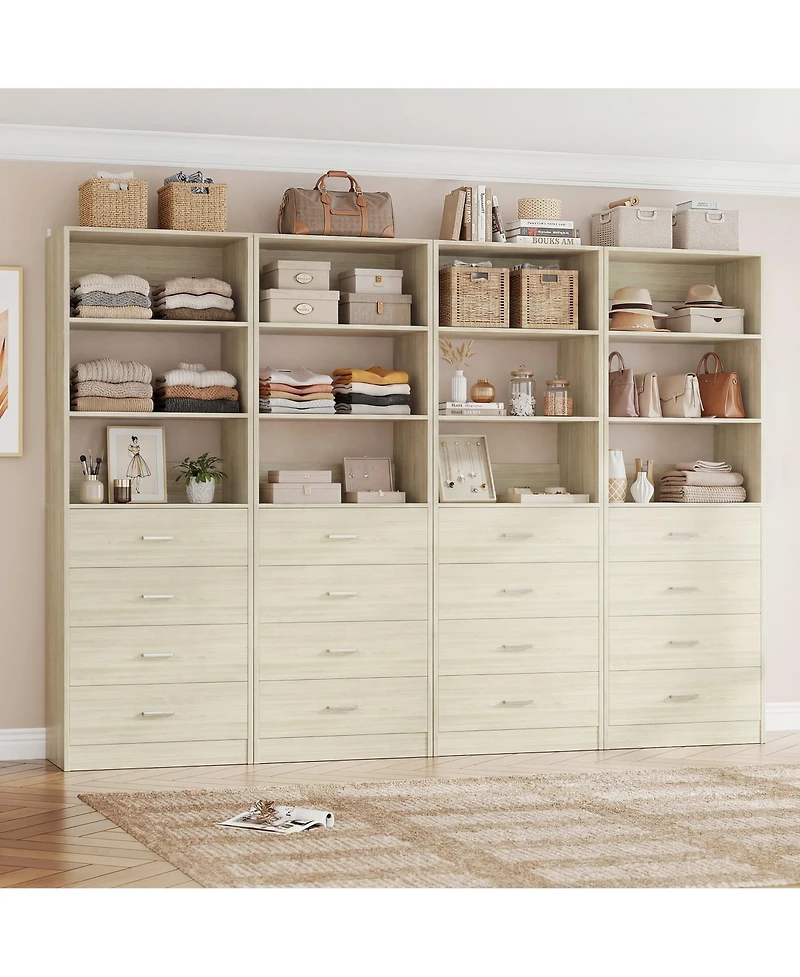 Aheaplus 1-4 Pieces 21.3inch Closet Drawer System, Walk-in Closet Tower with 4 Wooden Drawers and Shelves