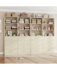 Aheaplus 1-4 Pieces 21.3inch Closet Drawer System, Walk-in Closet Tower with 4 Wooden Drawers and Shelves
