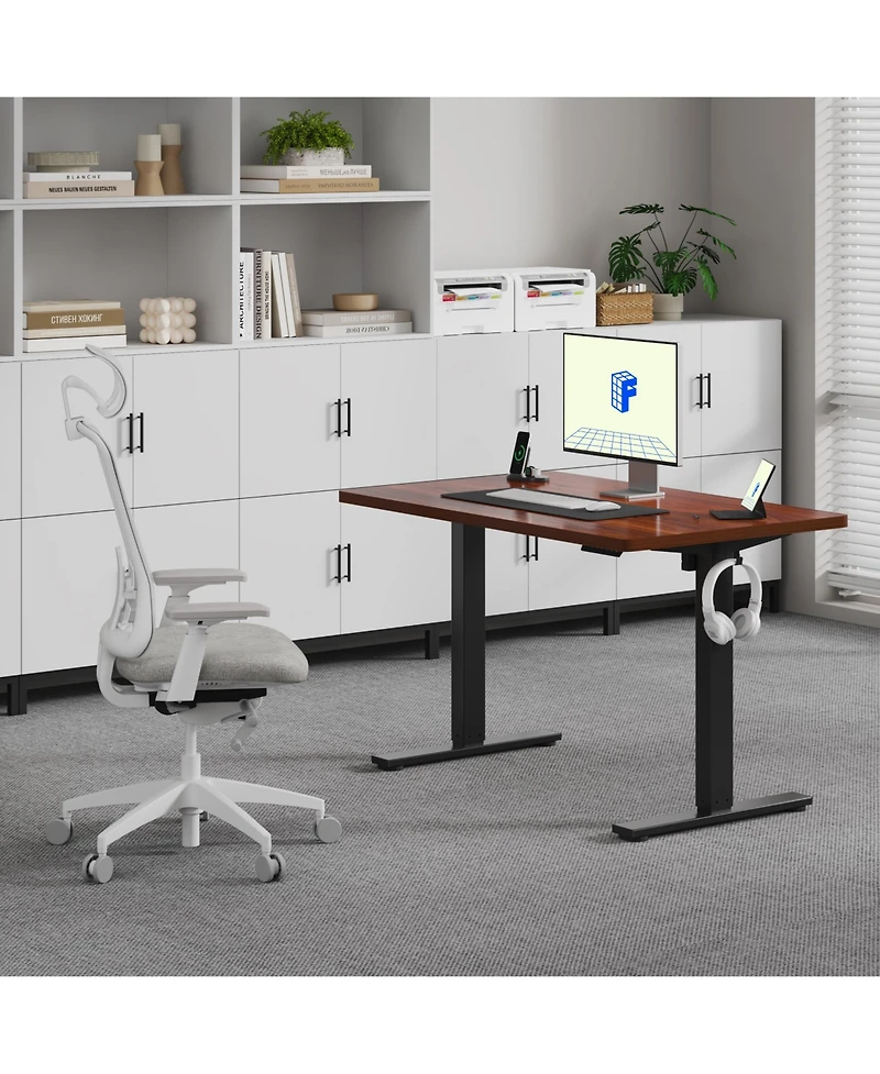 FlexiSpot Electric Height Adjustable Standing Desk Frame with Mahogany Top