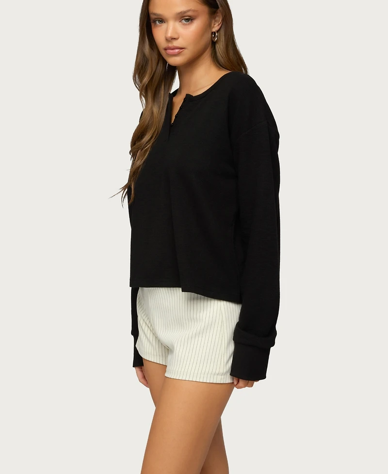 Edikted Women's Deni Long Sleeve Henley Waffle Top