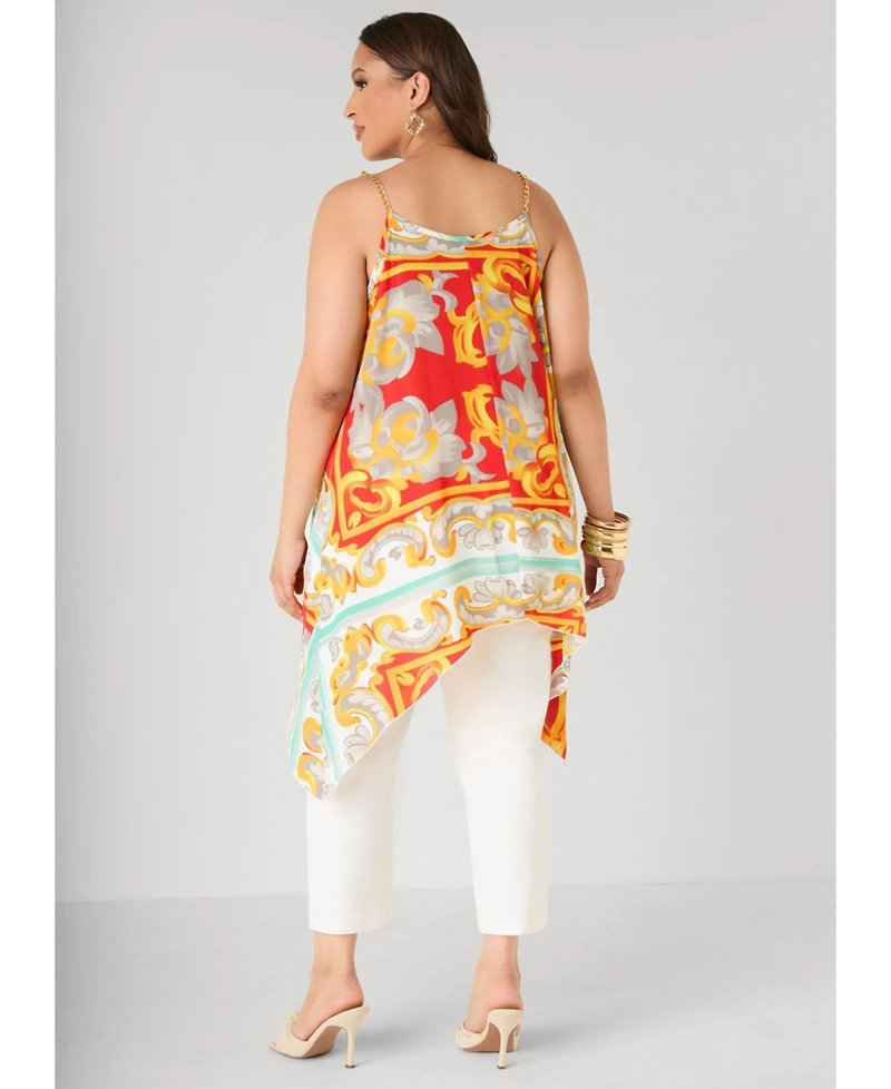Ashley Stewart Women's Printed Chain Trimmed Top