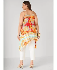 Ashley Stewart Women's Printed Chain Trimmed Top