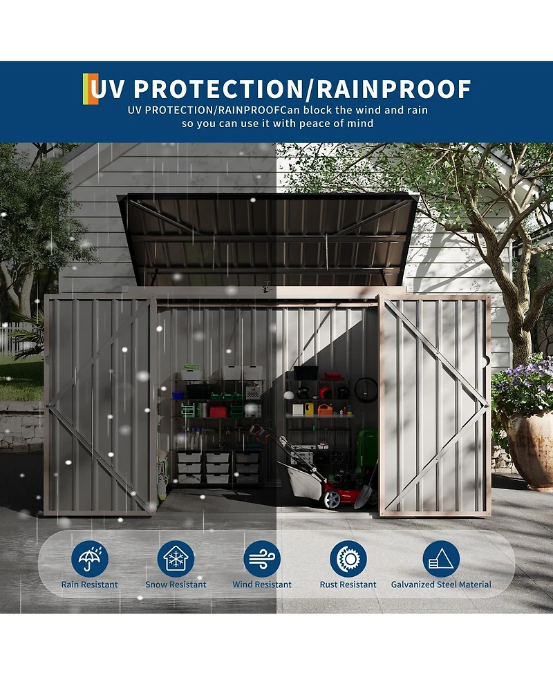 Outdoor Metal Trash Can Storage Shed Garbage Bin Enclosure With Lockable Chain Lid For Secure Waste Management