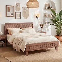 Costway Bed Frame with Woven Accent Headboard and Footboard, Wooden Slat Support