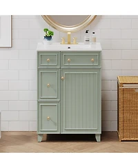 Phying 24 Inch Bathroom Storage Vanity Cabinet with Ceramic Sink 2 Drawers and Single Door Modern Home Bathroom Furniture
