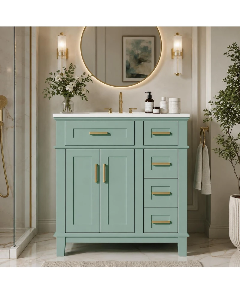 Phying 30 Inch Stylish Bathroom Vanity Cabinet Doors Deep and Standard Drawer Multipurpose Storage Furniture for Small Bathrooms