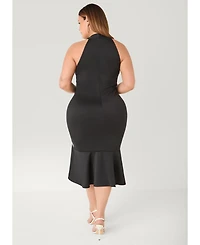 Ashley Stewart Women's Two Tone High Neck Midi Dress