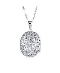 Bling Jewelry Antique Style Heart and Clover Oval Keepsake Photo Locket Necklace Gold Plated Sterling Silver