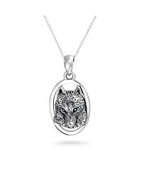 Bling Jewelry Wolf Pendant Necklace Oval Animal Totem Amulet Of Strength Oxidized .925 Sterling Silver