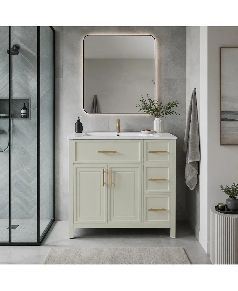 Phying 36 Inch Bathroom Vanity with Sink Top Solid Wood Bathroom Vanity Cabinet Modern Storage Bathroom Furniture for Home Bathroom