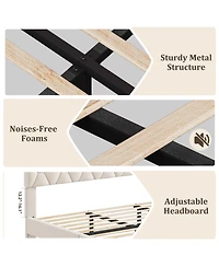homfan Upholstered Platform Bed Frame with Adjustable Headboard, Wood Slat Support, Quiet Design