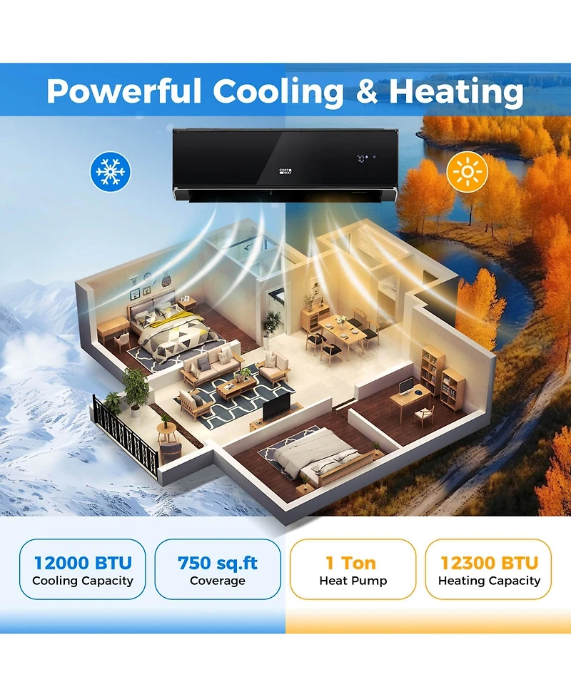 Costway Btu Wifi Enabled Mini Split Air Conditioner and Heater with Heat Pump