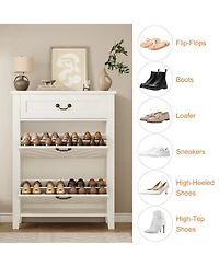 homfan Freestanding Shoe Cabinet with 2 Flip Drawers and Adjustable Shelves, Storage Organizer for Entryway Closet Hallway
