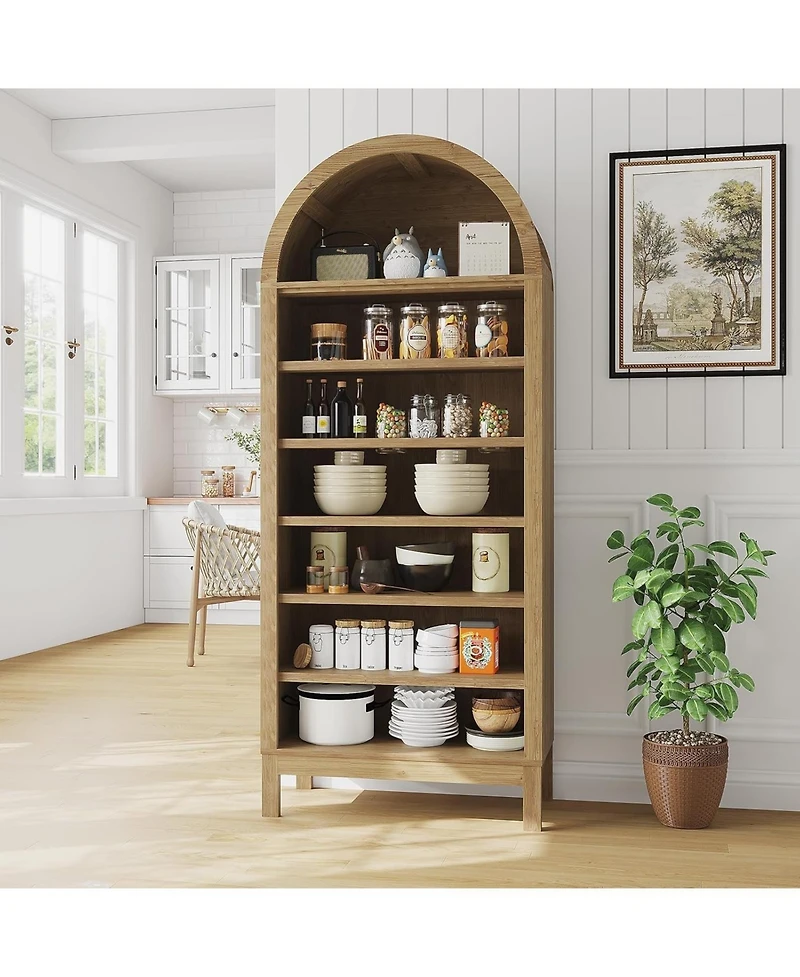 homfan Modern Arched 7-Tier Shoe Cabinet, Freestanding Entryway Storage Bench with Shelves, Curved Space-Saving Design for Bedroom, Living Room