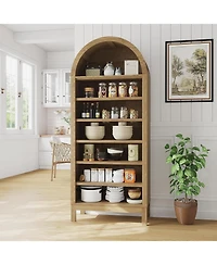 homfan Modern Arched 7-Tier Shoe Cabinet, Freestanding Entryway Storage Bench with Shelves, Curved Space-Saving Design for Bedroom, Living Room