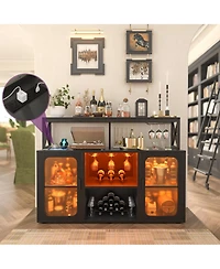 Aheaplus Wine Bar cabinet with Glass Holders and Doors, Buffet Power Outlet