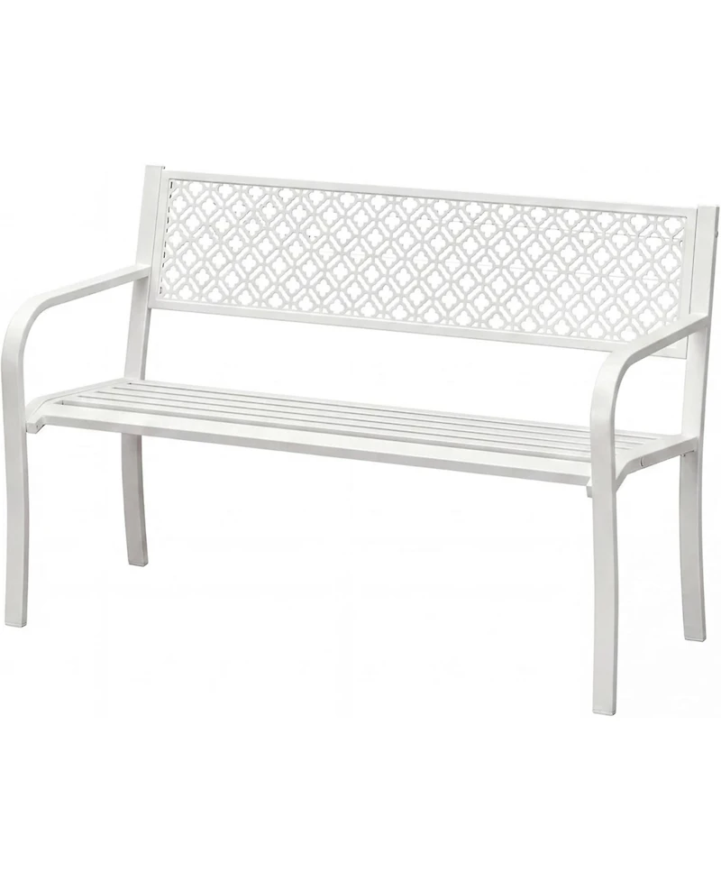 gaomon Outdoor Metal Garden Bench for 2 Person, Heavy Duty Steel Patio Bench, Weather Resistant Black Porch Seating with Geometric Backrest